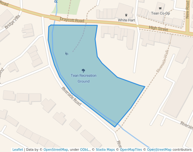 walking in Tean Recreation Ground map in Tean