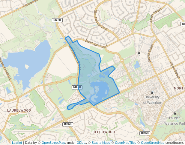 walking in Environmental Reserve map in Waterloo