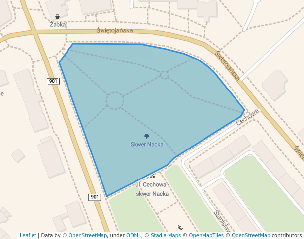 walking in Skwer Nacka map in Gliwice