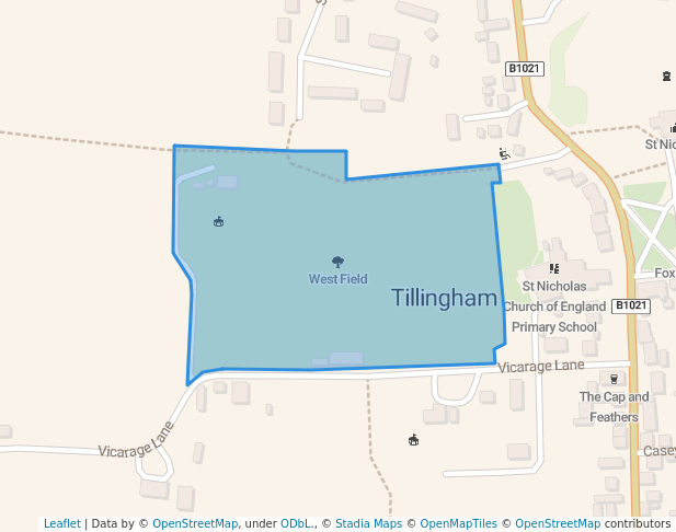 walking in West Field map in Tillingham