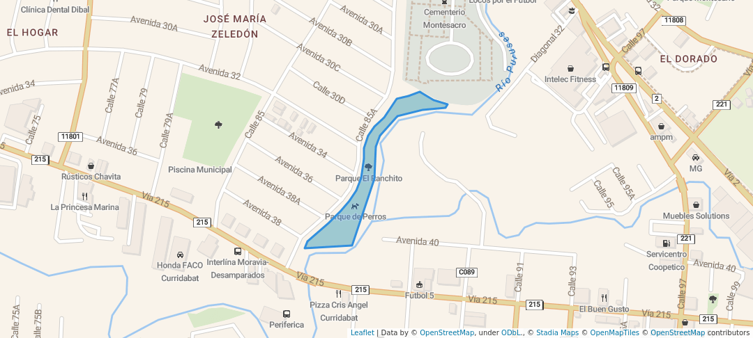 walking in Parque El Ranchito map in Curridabat