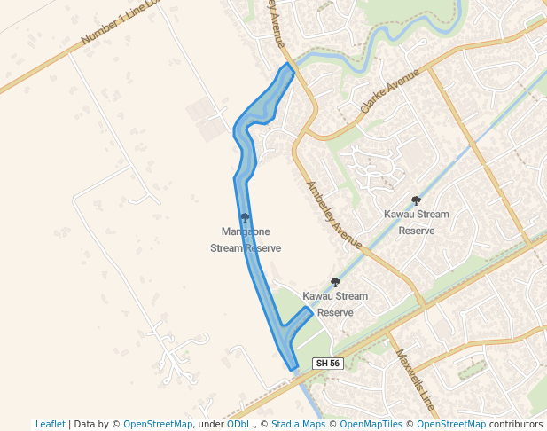 walking in Mangaone Stream Reserve map in Palmerston North