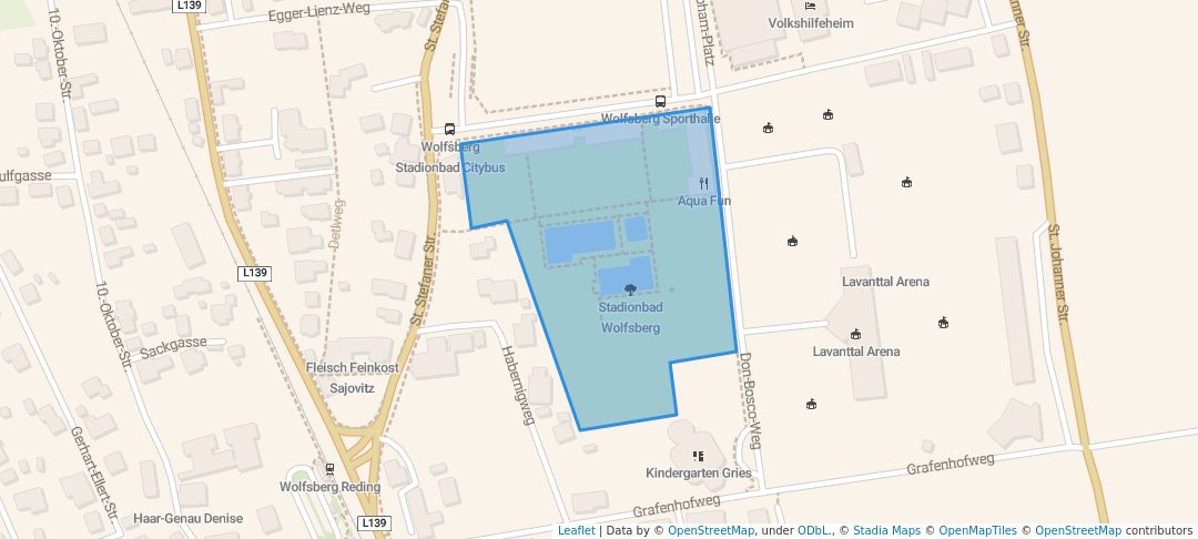 walking in Stadionbad Wolfsberg map in Gries