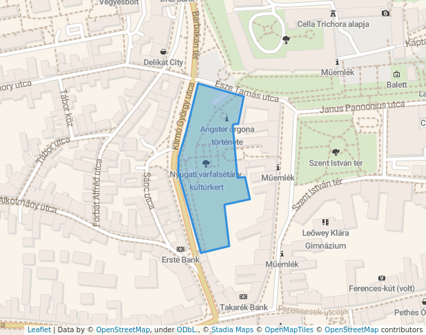 walking in Nyugati várfalsétány, kultúrkert map in Pécs