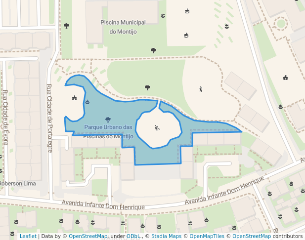 walking in Parque Urbano das Piscinas do Montijo map in Montijo