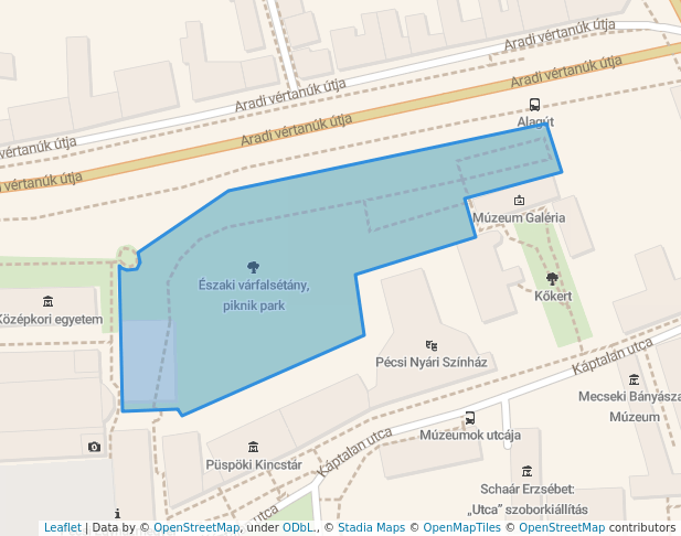 walking in Északi várfalsétány, piknik park map in Pécs