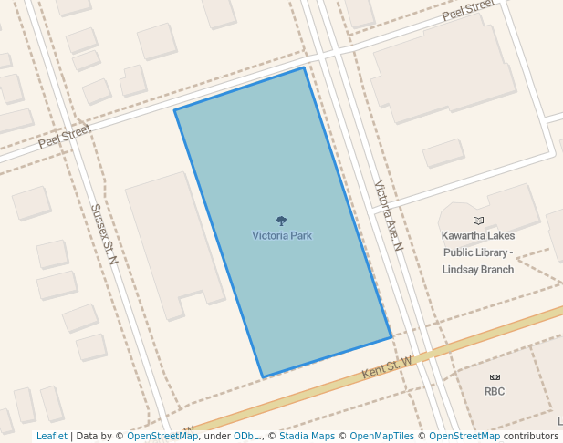 walking in Victoria Park map in Kawartha Lakes