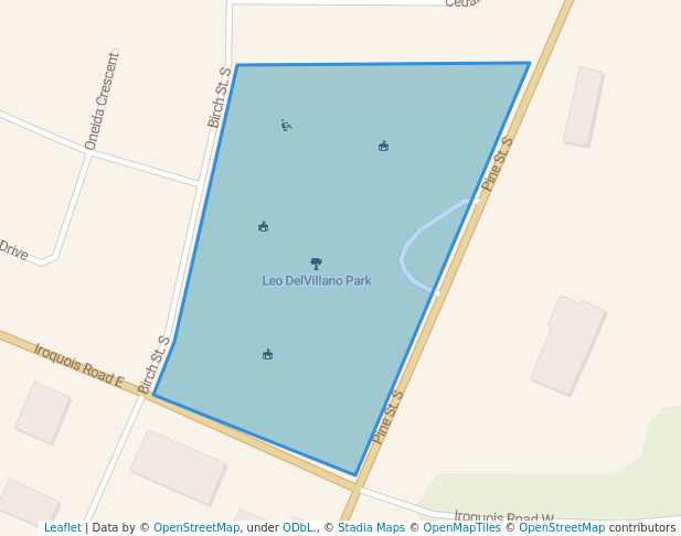 walking in Leo DelVillano Park map in Timmins