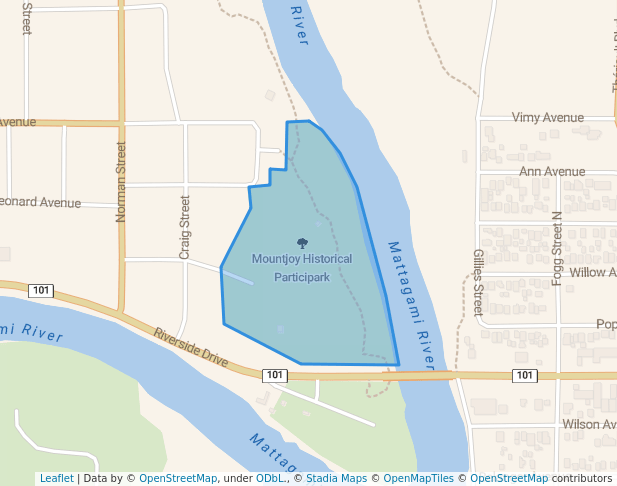 walking in Mountjoy Historical Participark map in Timmins