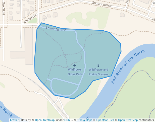 walking in Wildflower Grove Park map in Fargo