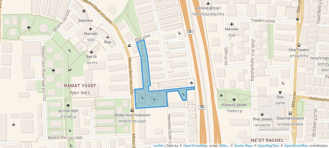 walking in Ramat Yosef suburb park map in Bat Yam