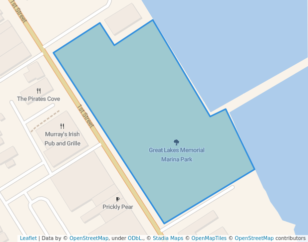 walking in Great Lakes Memorial Marina Park map in Menominee