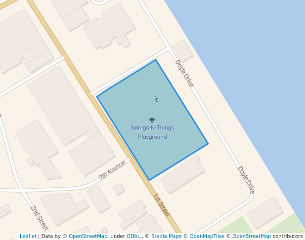 walking in Swings-N-Things Playground map in Menominee