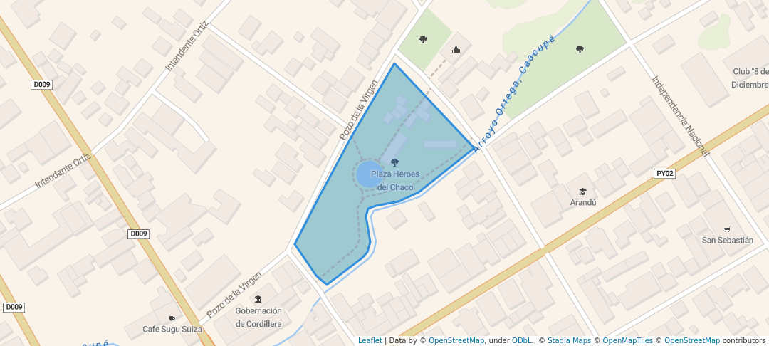 walking in Plaza Héroes del Chaco map in Caacupé
