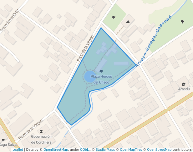 walking in Plaza Héroes del Chaco map in Caacupé