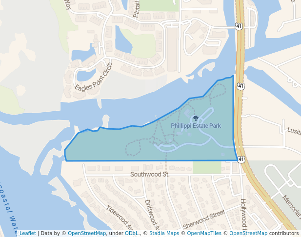 walking in Phillippi Estate Park map in Sarasota