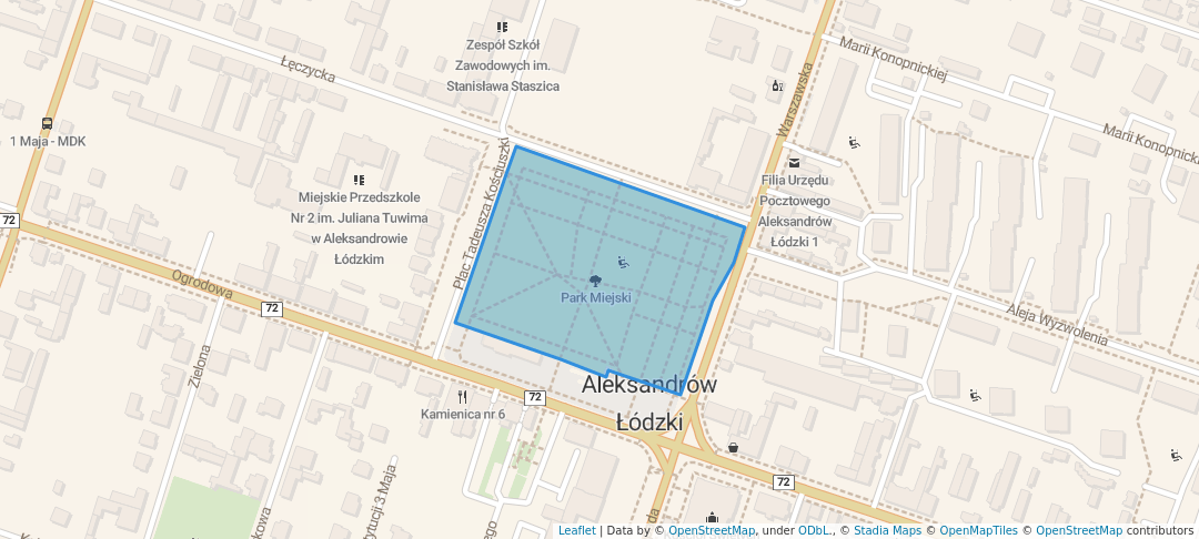 walking in Park Miejski map in Aleksandrów Łódzki