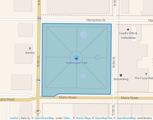 walking in Washington Park map in Quincy