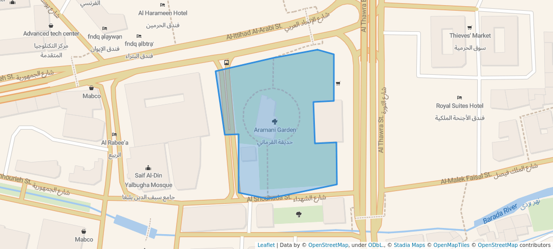 walking in Aramani Garden map in Damascus
