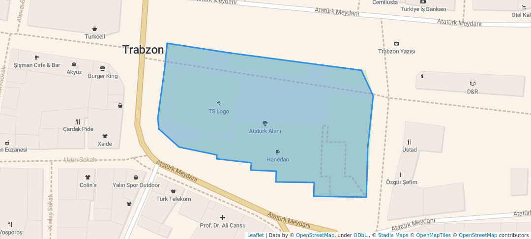 walking in Ataturk Square map in Trabzon