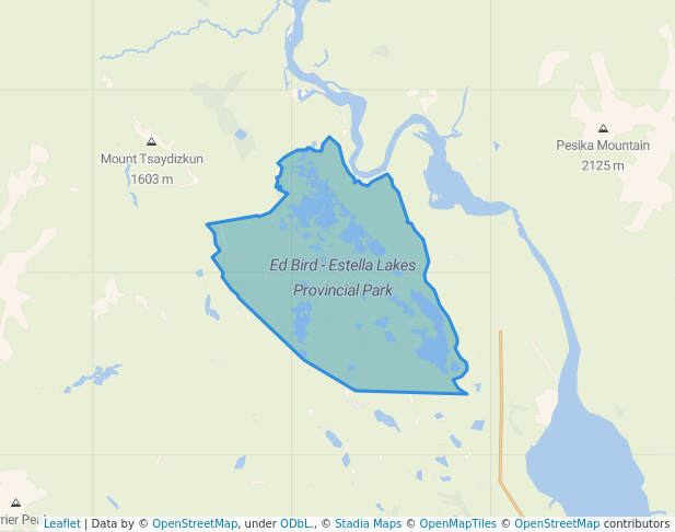 walking in Ed Bird - Estella Lakes Provincial Park map in Tsay Keh Dene