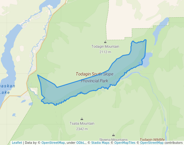 walking in Todagin South Slope Provincial Park map in Iskut