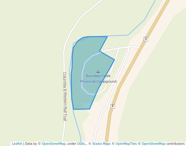 walking in Boundary Creek Provincial Park map in Greenwood