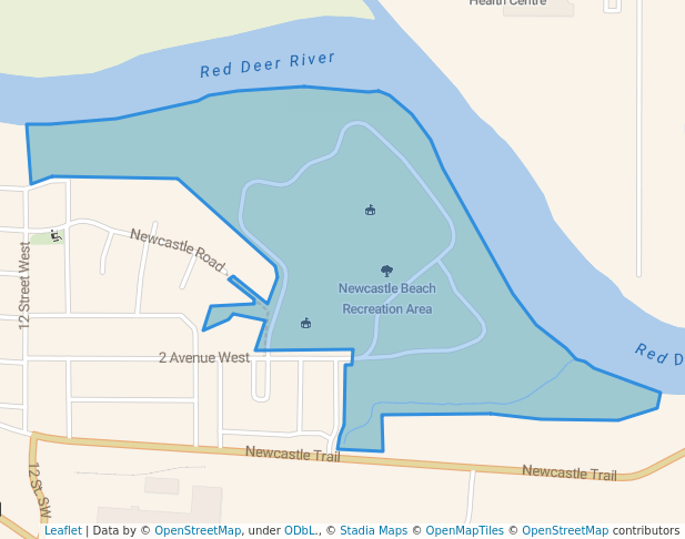 walking in Newcastle Beach Recreation Area map in Drumheller
