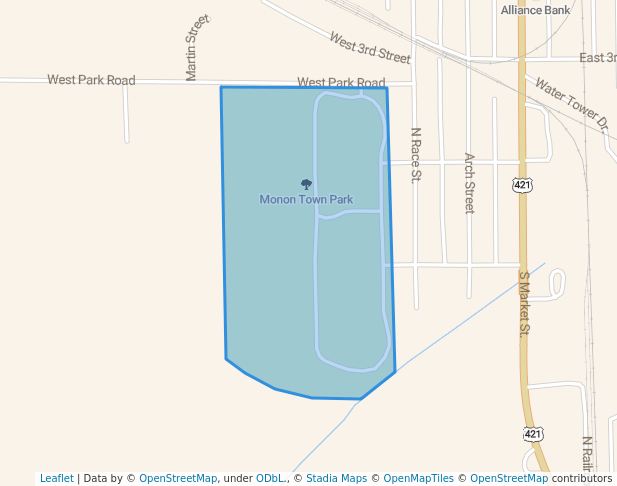 walking in Monon Town Park map in Monon