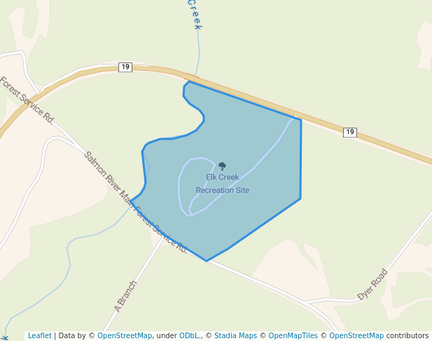 walking in Elk Creek Recreation Site map in Sayward