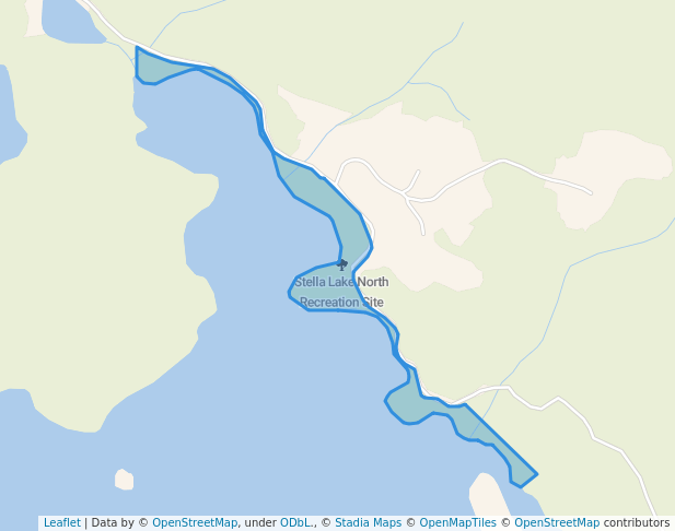 walking in Stella Lake North Recreation Site map in Rock Bay