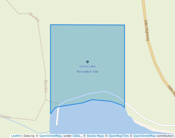 walking in Como Lake Recreation Site map in Atlin