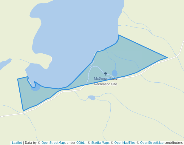 walking in McDonald Lake Recreation Site map in Atlin