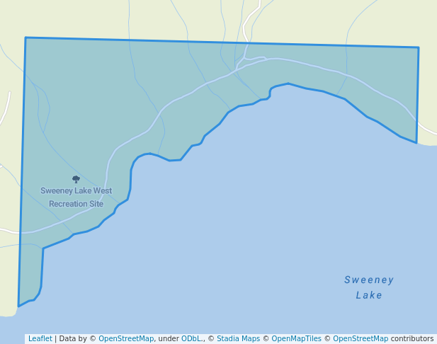 walking in Sweeney Lake West Recreation Site map in Telkwa