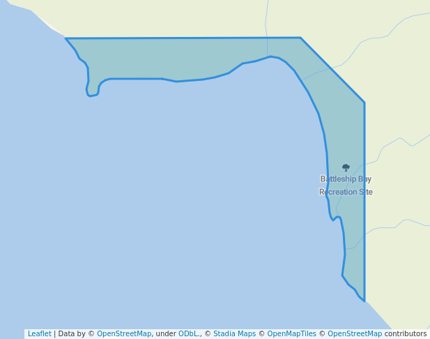 walking in Battleship Bay Recreation Site map in Pinchi