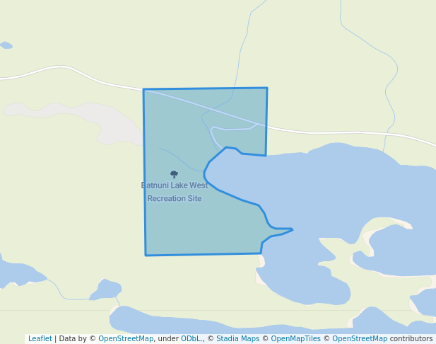 walking in Batnuni Lake West Recreation Site map in Chilanko Forks