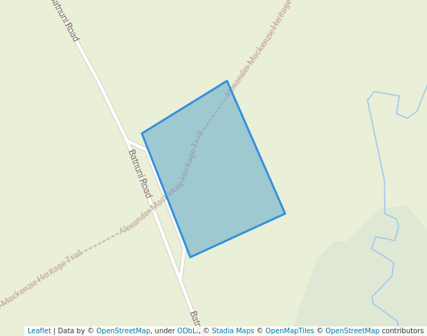 walking in Km 64 Alexander Mackenzie Heritage Trail Recreation Site map in Chilanko Forks