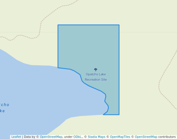 walking in Opatcho Lake Recreation Site map in Sinclair Mills