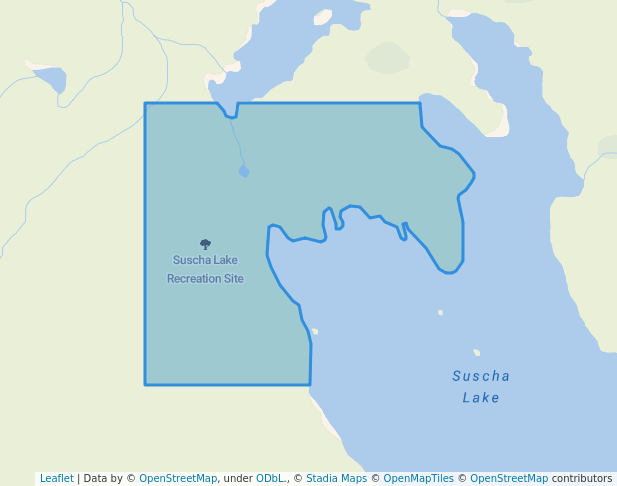 walking in Suscha Lake Recreation Site map in Chilanko Forks