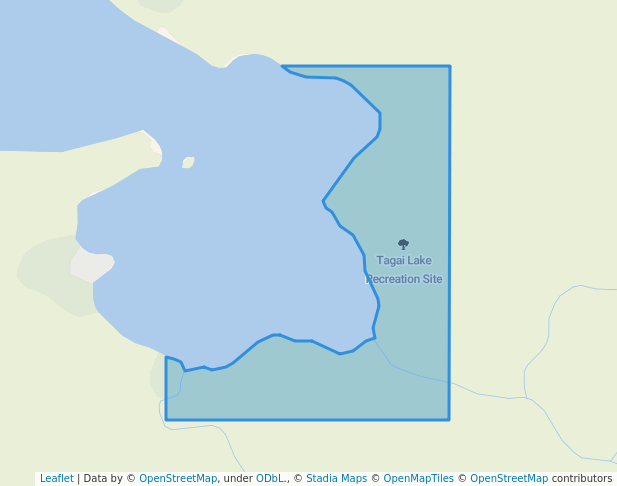 walking in Tagai Lake Recreation Site map in Chilanko Forks