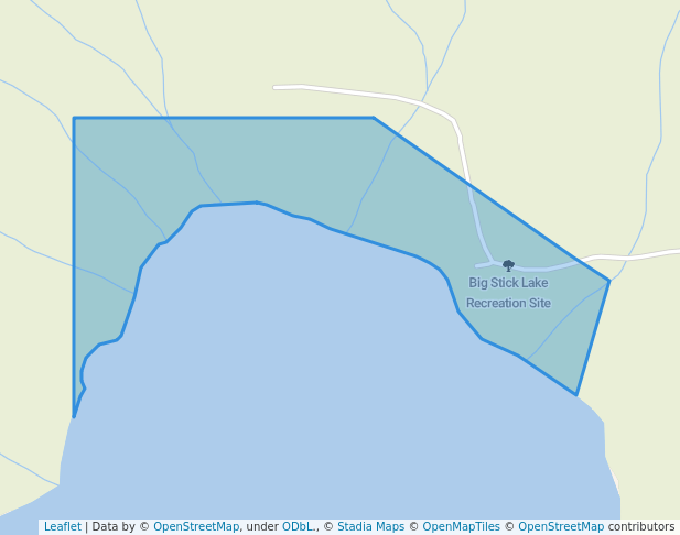 walking in Big Stick Lake Recreation Site map in Kleena Kleene