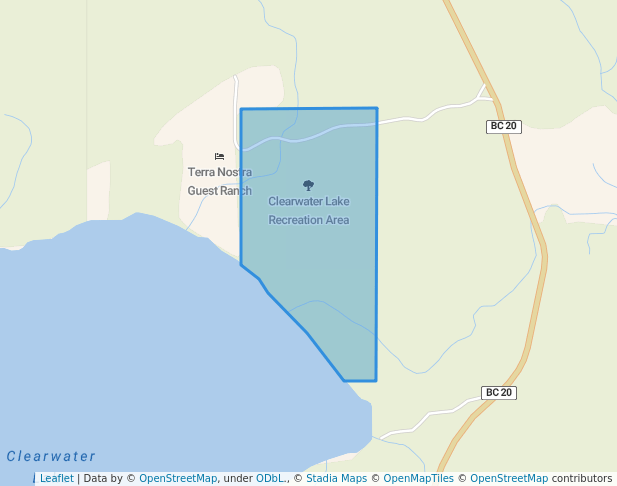 walking in Clearwater Lake Recreation Area map in Kleena Kleene