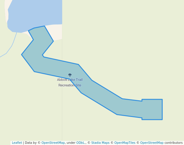 walking in Abbott Lake Trail Recreation Site map in Horsefly
