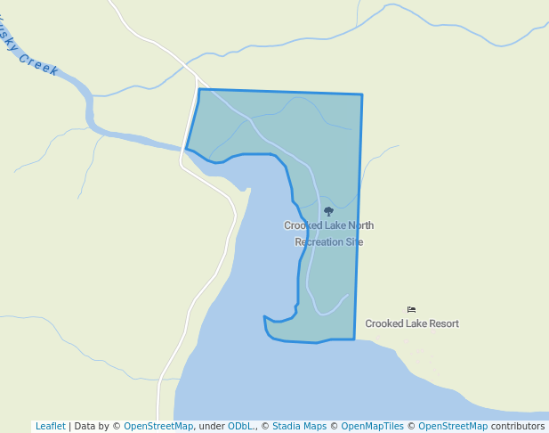 walking in Crooked Lake North Recreation Site map in Horsefly
