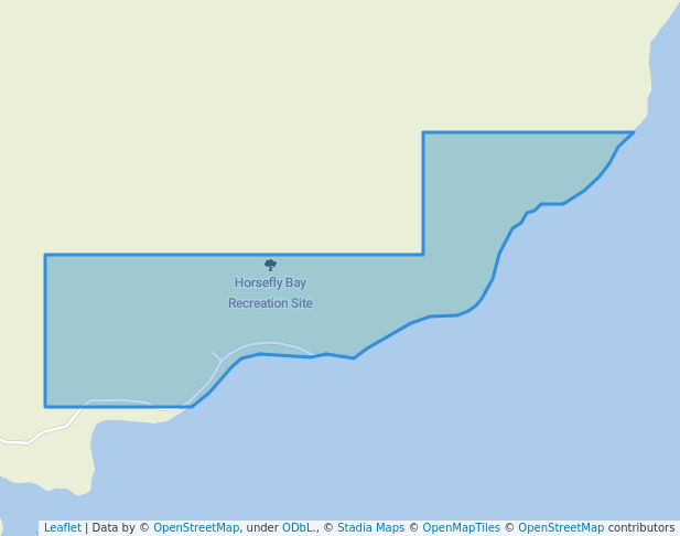 walking in Horsefly Bay Recreation Site map in Dunster