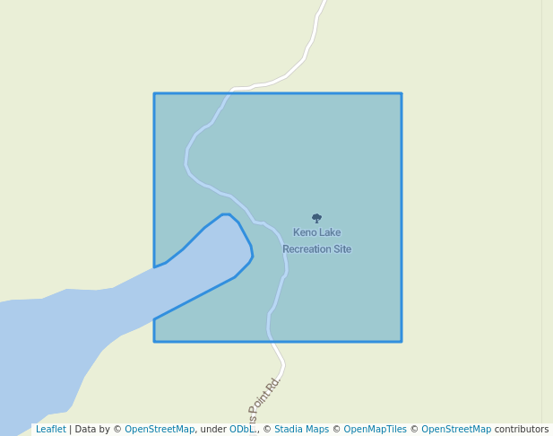 walking in Keno Lake Recreation Site map in Horsefly
