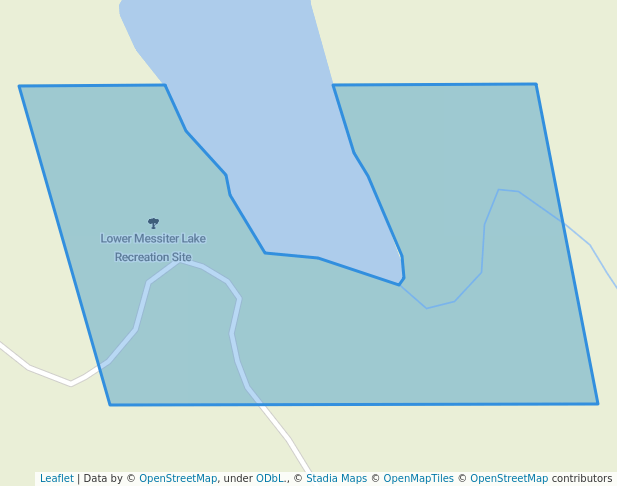 walking in Lower Messiter Lake Recreation Site map in Avola