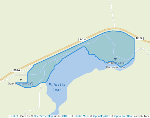 walking in Phinetta Lake Recreation Site map in Bridge Lake