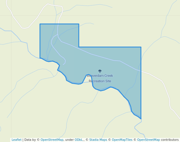 walking in Beaverdam Creek Recreation Site map in Pavilion