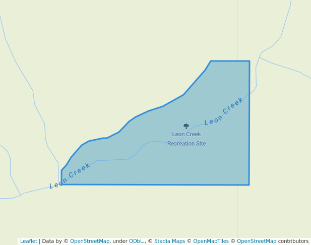 walking in Leon Creek Recreation Site map in Pavilion